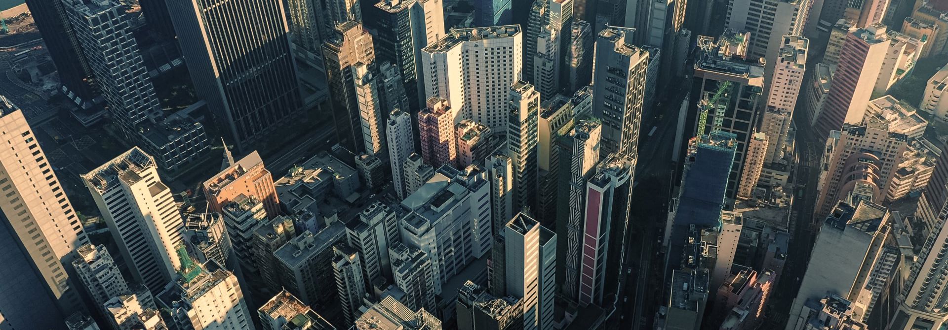 Sunset cityscape from above