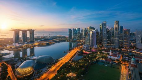 singapore skyline at sunset