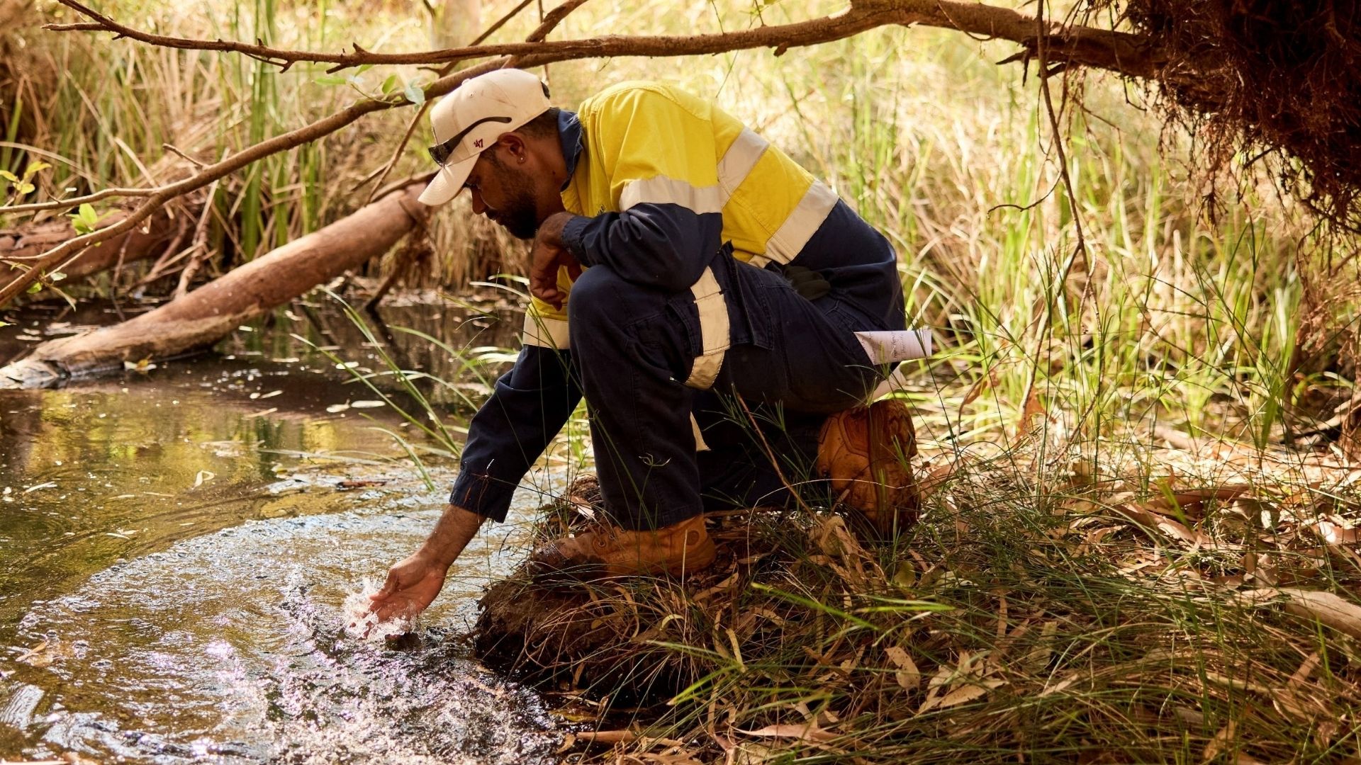 Gajawari worker at a stream